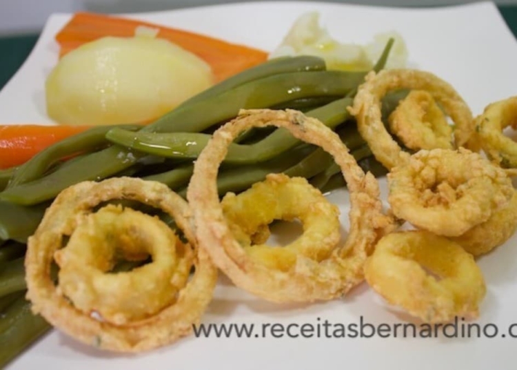 Receita de Argolas de Lulas e de Cebola para acompanhamentos
