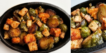 Receita de Tofu Salteado com Chouriço e Couve de Bruxelas