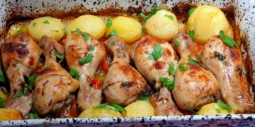 Receita das Perninhas de Frango Assadas com Vegetais e Batata