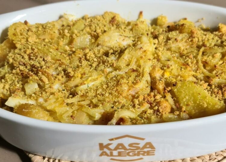Receita de Bacalhau com Grão e Broa Aromatizada