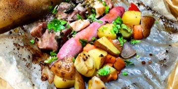 Receita simples de Papelotes de Legumes e Misto de Carnes
