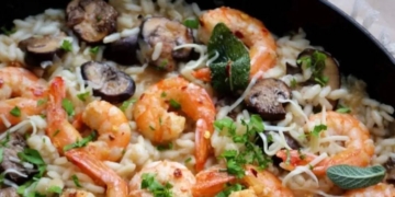 Receita de Risotto de Camarão e Cogumelos