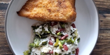 Receita de Solha Frita com Arroz de Feijão e Agrião