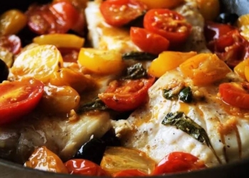 Receita de Tranche de Bacalhau na Frigideira com Tomate Cereja